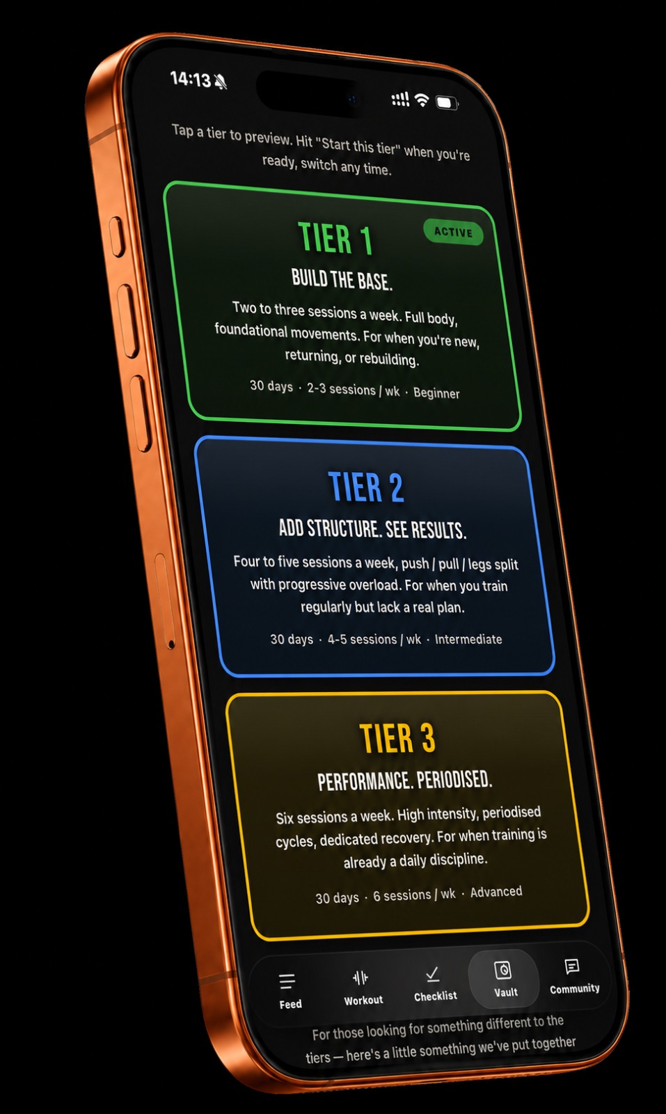 The five CREST tiers shown on iPhone